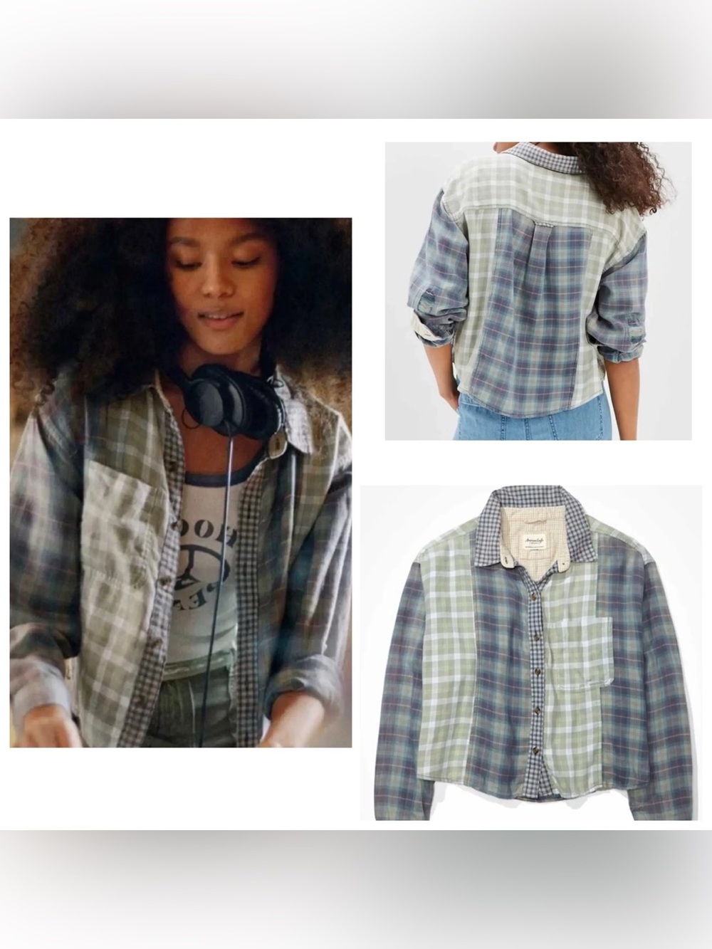 American Eagle AE Patchwork Flannel L